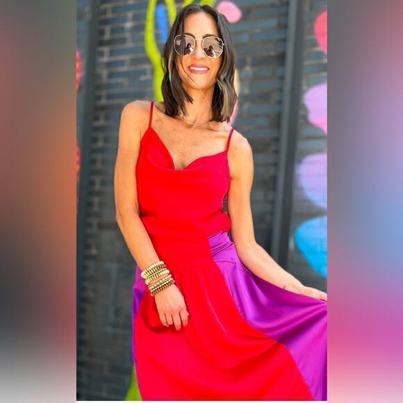 Lush? Maxi Spaghetti Strap Color Block Dress XS - Picture 1 of 16